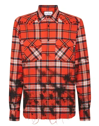 Philipp Plein Gothic Plein Tartan-print Shirt In Orange