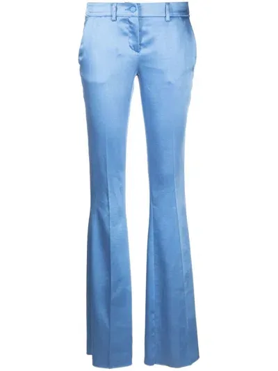 Philipp Plein Flared Satin Trousers In Blue