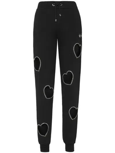 Philipp Plein Heart Cut-out Track Pants In Black