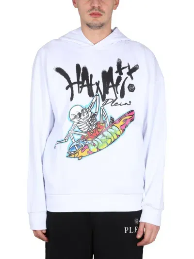 Philipp Plein Hawaii-print Cotton Hoodie In White