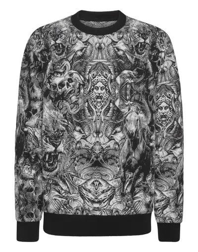 Philipp Plein Tattoo-jacquard Crew-neck Jumper In Black