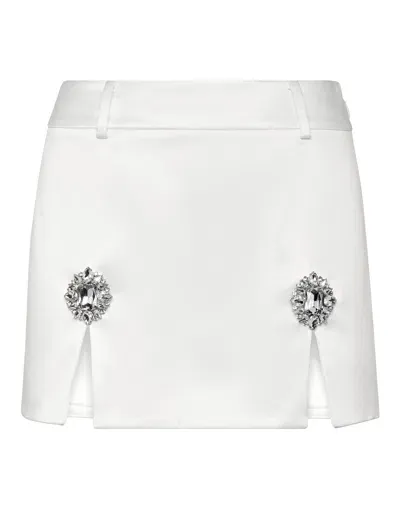 Philipp Plein Gem-embellished Satin Mini Skirt In White