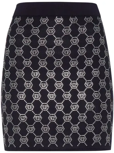 Philipp Plein Monogram-embellished Knitted Mini Skirt In Black