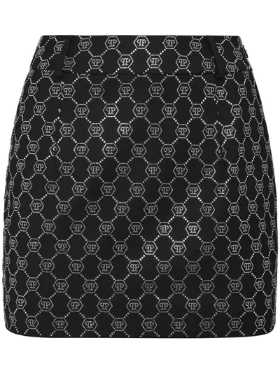 Philipp Plein Monogram-embellished Mini Skirt In Black