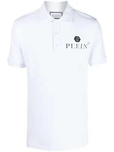 Philipp Plein Iconic Piqué Cotton Polo Shirt In White