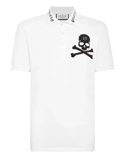 Philipp Plein Skull-print Cotton Polo Shirt In White