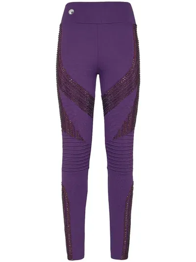 Philipp Plein Rhinestone-embellished Leggings In Purple