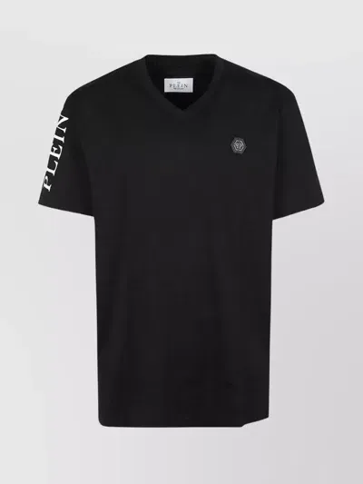 Philipp Plein Short Sleeve V-neck T-shirt In Black