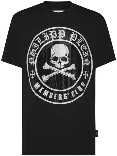 Philipp Plein Skull&bones-print Crystal-embellished T-shirt In Black