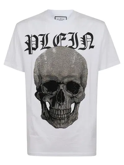 Philipp Plein Crystals Skull Cotton T-shirt In White