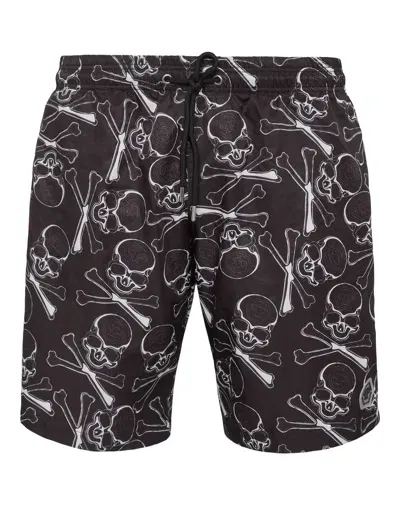 Philipp Plein Skull-print Drawstring Swim Trunks In Black