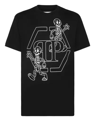 Philipp Plein Rhinestone-skeleton Cotton T-shirt In Black