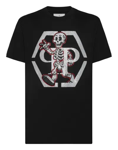 Philipp Plein Rhinestone-skeleton Cotton T-shirt In Black