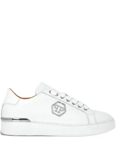 Philipp Plein Leather Trainers With Logo In Blanco