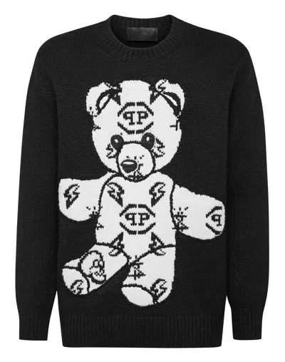 Philipp Plein Teddy Bear Embroidered-jacquard Jumper In Black