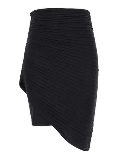 Philosophy Di Lorenzo Serafini Black Asymmetric Miniskirt In Pleated Fabric Woman