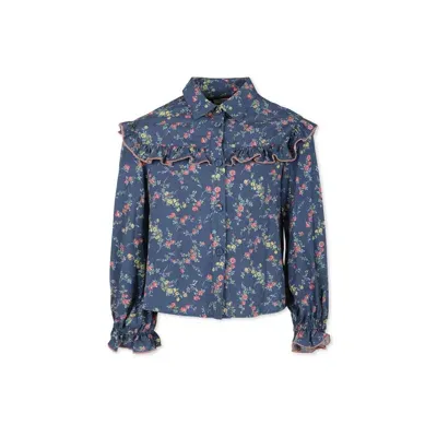 Philosophy Di Lorenzo Serafini Kids' Blue Shirt For Girl With Flowers Print