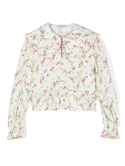 Philosophy Di Lorenzo Serafini Kids' Floral-print Blouse In White