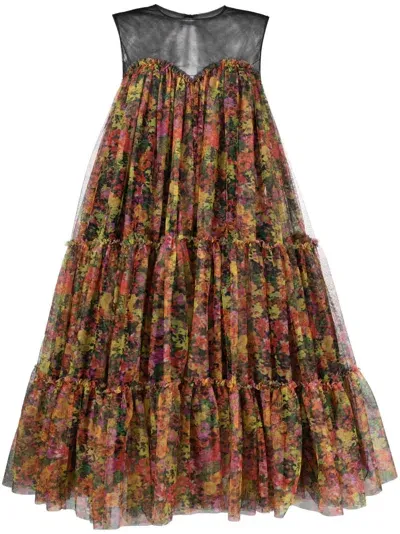 Philosophy Di Lorenzo Serafini Floral-print Tiered Dress In Schwarz