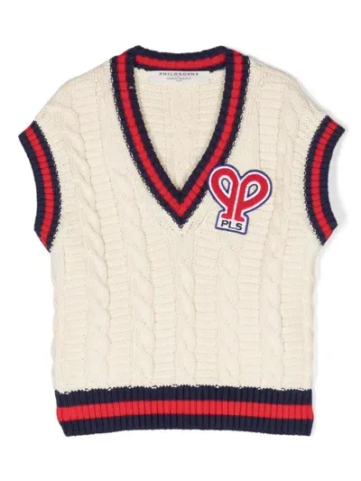 Philosophy Di Lorenzo Serafini Kids' Logo-patch Cable-knit Vest In White