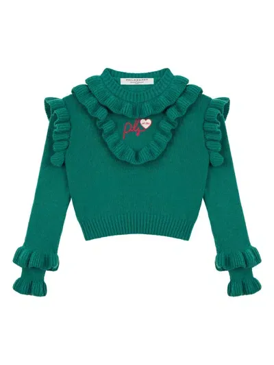 Philosophy Di Lorenzo Serafini Kids' Logo-embroidered Knit Top In Green