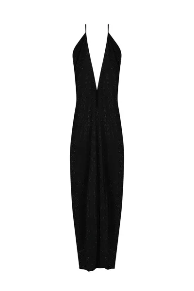 Philosophy Di Lorenzo Serafini Long Jersey Dress With Rhinestones In Nero