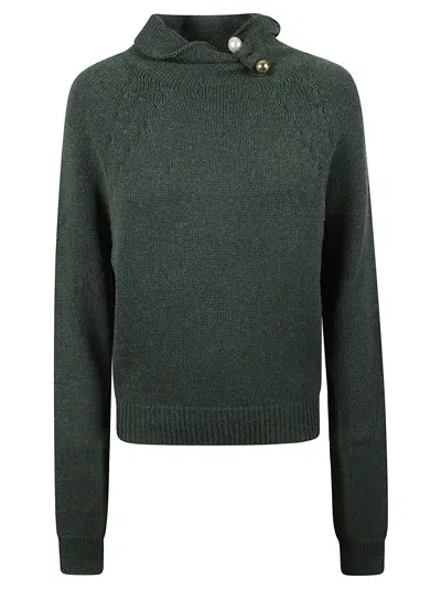 Philosophy Di Lorenzo Serafini Pin Applique High-neck Knit Sweater In Verdone