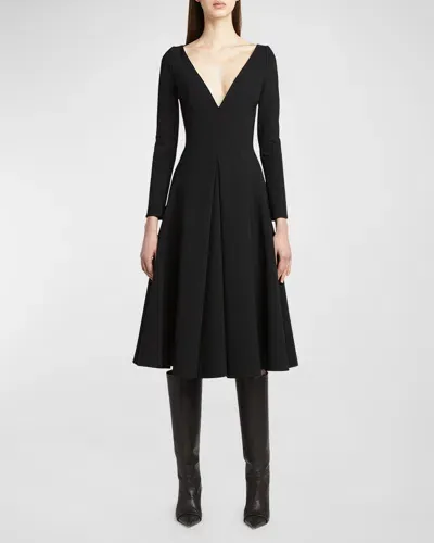 Philosophy Di Lorenzo Serafini Plunging Long-sleeve Fit-&-flare Midi Dress In Black