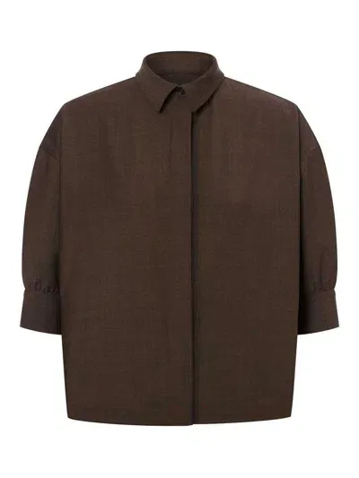 Philosophy Di Lorenzo Serafini Short-sleeve Cropped Shirt In Wool Blend In Brown