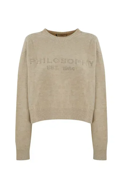 Philosophy Di Lorenzo Serafini Wool Sweater With Logo Embroidery In White