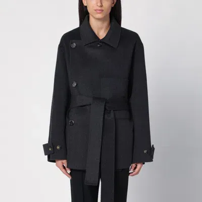 Philosophy Grey Belted Coat In Wool In Gray