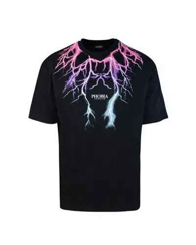 Phobia Archive T-shirt Nera Lightning Fucsia E Azzurro In Black