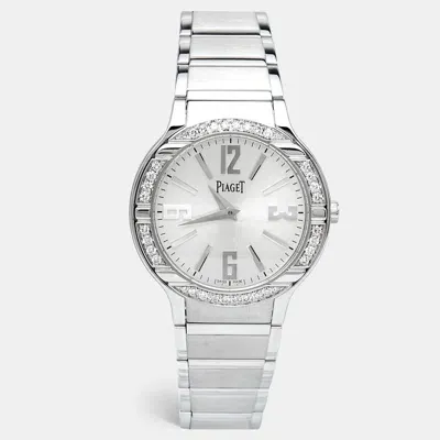 Pre-owned Piaget Silver 18k White Gold Diamond Polo G0a36231 Women's Wristwatch 32 Mm