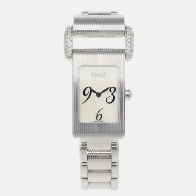 Pre-owned Piaget White Shell 18k White Gold Miss Protocole Quartz Women's Wristwatch 17 Mm