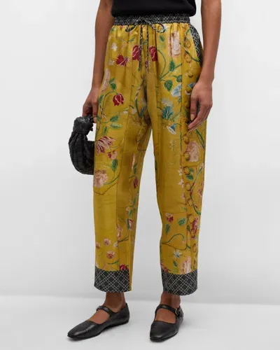 Pierre-louis Mascia Cropped High-rise Floral-print Silk Pants In Mustard Multi 511958/101