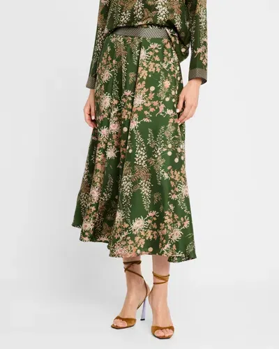 Pierre-louis Mascia Floral-print Silk Midi Skirt In Green Multi 514389/101