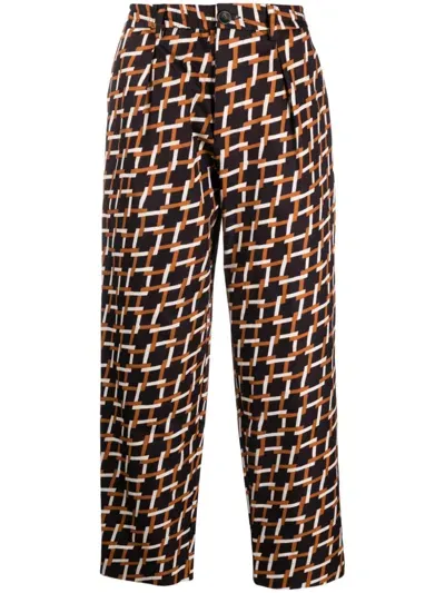 Pierre-louis Mascia Geometric-print Straight Trousers In Brown