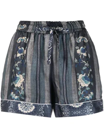 Pierre-louis Mascia Floral-print Short Shorts In Blau