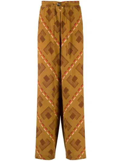 Pierre-louis Mascia Patterned Wide-leg Trousers In Braun