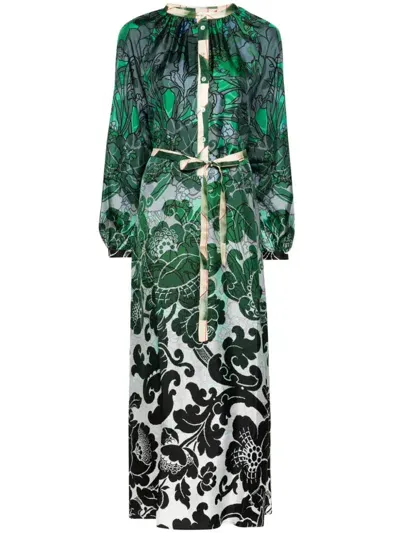 Pierre-louis Mascia Printed Silk Twill Dress Clothing In Green