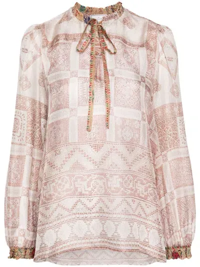 Pierre-louis Mascia Printed Silk Shirt In Beige