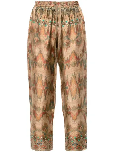 Pierre-louis Mascia Printed Silk Trousers In Beige