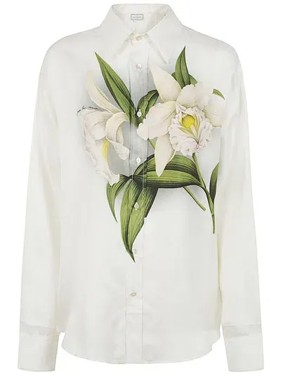 Pierre-louis Mascia Floral-print Button-down Silk Shirt In White