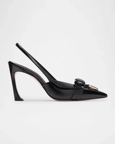 Piferi Glossy Buckle Slingback Pumps In Blackgold