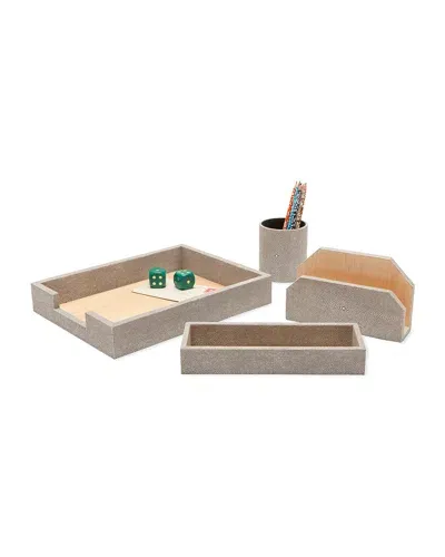 Pigeon & Poodle Crosby Faux-shagreen Desk Organizer Accessory Set In Sand