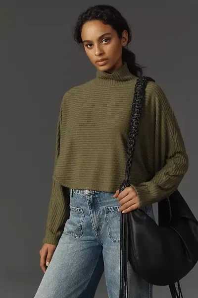 Pilcro Cozy Ribbed Turtleneck Batwing Pullover In Green