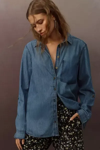 Pilcro Denim Buttondown Shirt In Blue