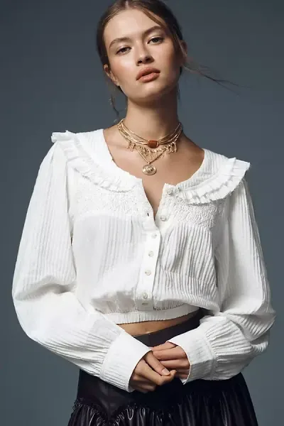 Pilcro Long-sleeve Ruffle Blouse In White