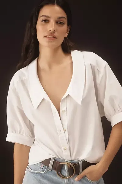 Pilcro Relaxed-collar Blouse In White