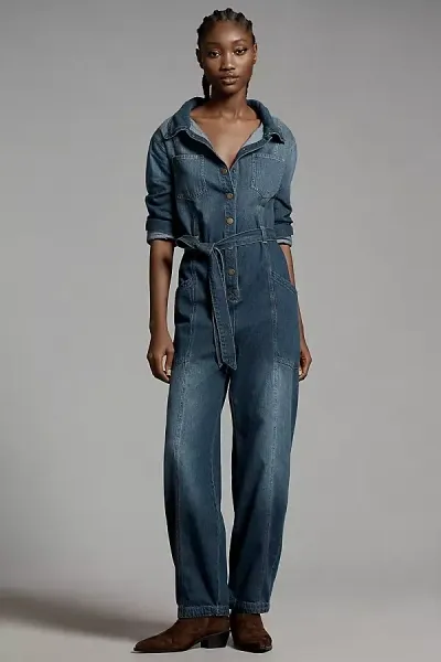 Pilcro Relaxed Denim Utility Jumpsuit In Blue